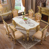 Royal Antique Teak Wood 6 Seater Dining Table Set (Golden) - WoodenTwist